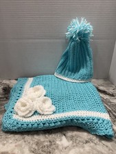 Handmade Crochet Newborn Baby Or Doll Carriage Cover  Hat Set - 100 Acrylic