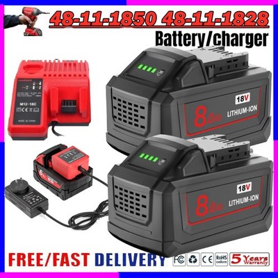18V For Milwaukee for M18B5 8.0Ah Battery Extended Li-ion 48-11-1880 Charger