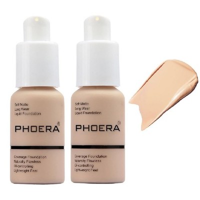 2 Pack PHOERA Foundation,Matte Oil Control 0.51 Fl Oz (Pack of 2), 102 Nude 