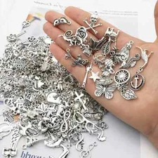 LOT OF 10 ASSORTED MIXED CHARMS TIBET ANTIQUE SILVER CHARMS PENDANTS JEWELRY