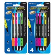 Pluma retráctil tinta aceite-gel BAZIC Spyder (paquete de 4)