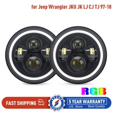 2x 7 Rgb Halo Ring Led Headlight Drl Light Combo For Jeep Wrangler Jk Tj Lj Jku