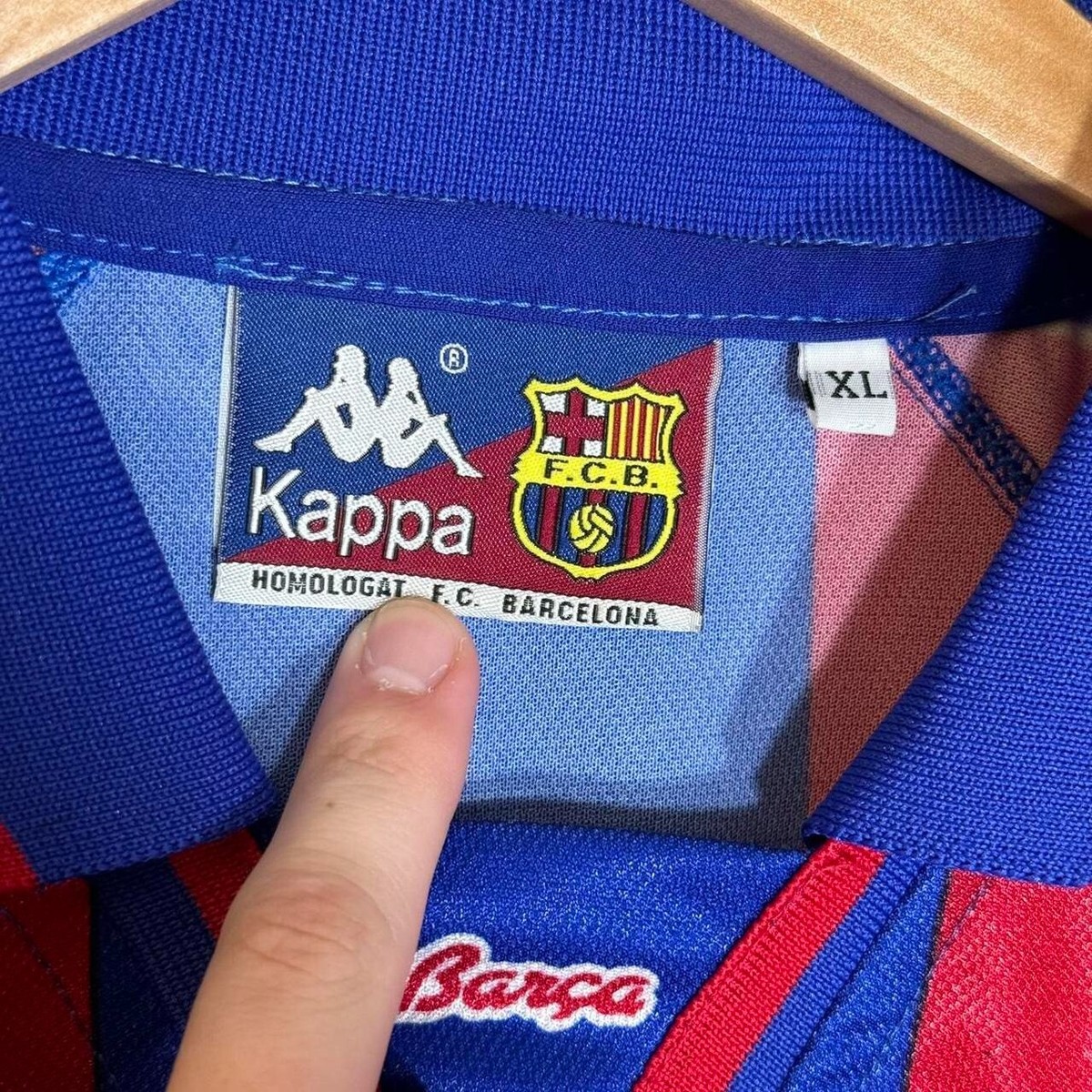 Vintage 1990s XL FC Barcelona Striped Kappa Home Jersey Soccer Kit