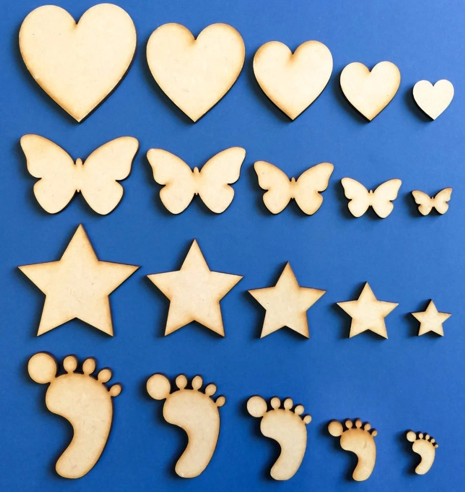 FANCY CRAFTS UK Wooden MDF Shape Hearts Stars Butterfly CHRISTMAS Craft Embellishment Decoration