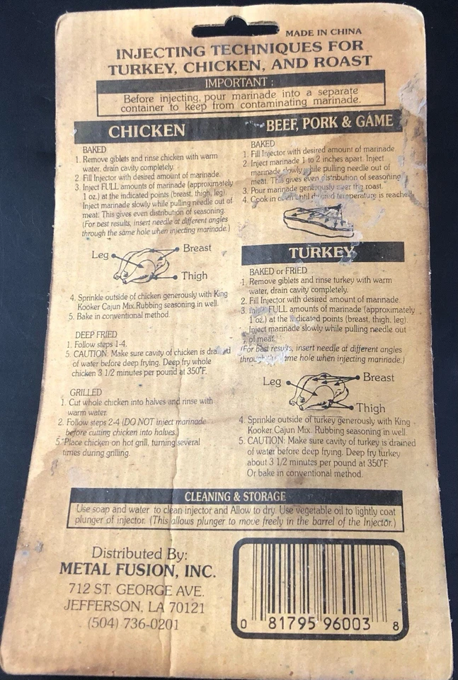 Inyector de sabor King Kooker de colección adobo carne carne aves pavo pollo Vj09 Foto 2 de 2