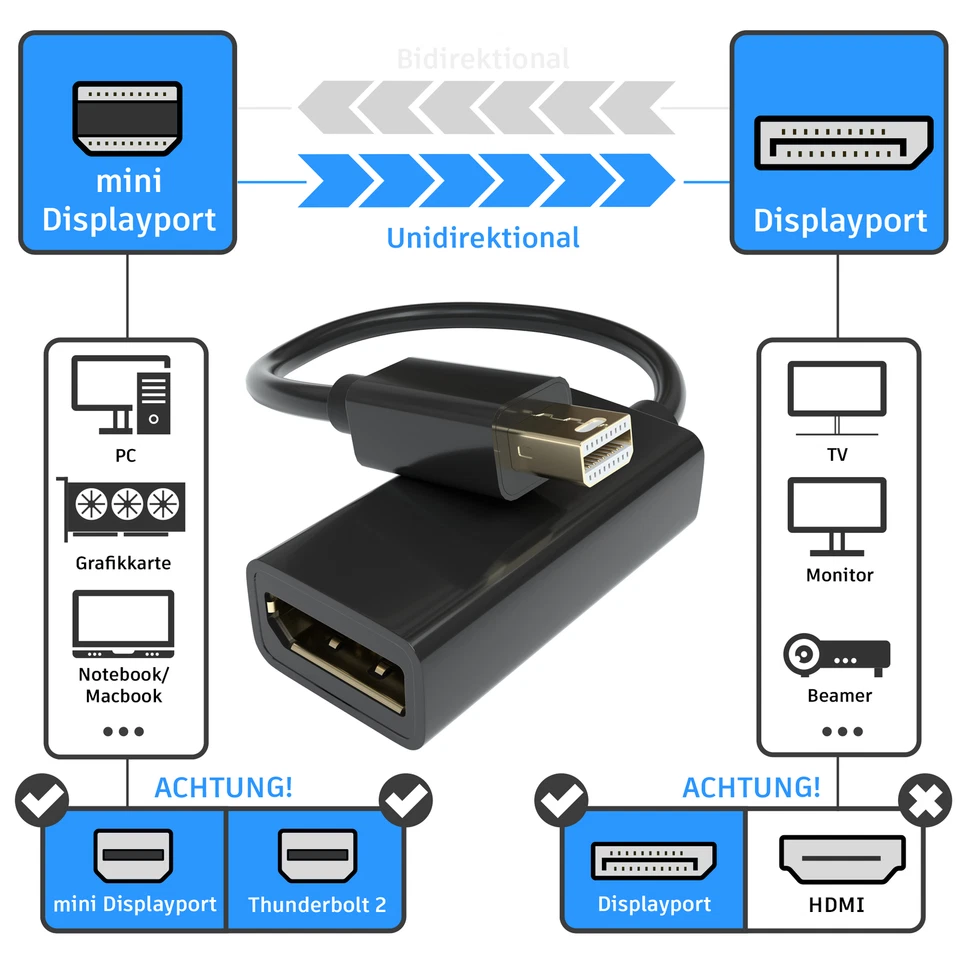 Mini DisplayPort zu DisplayPort Adapter mini DP Konverter MacBook iMac Surface - Bild 2 von 4