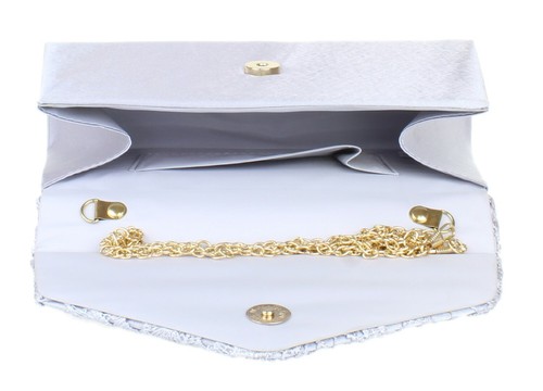 Women Lace Satin Flap Handle Clutch Bag Wedding Party Night Out - Picture 15 of 16
