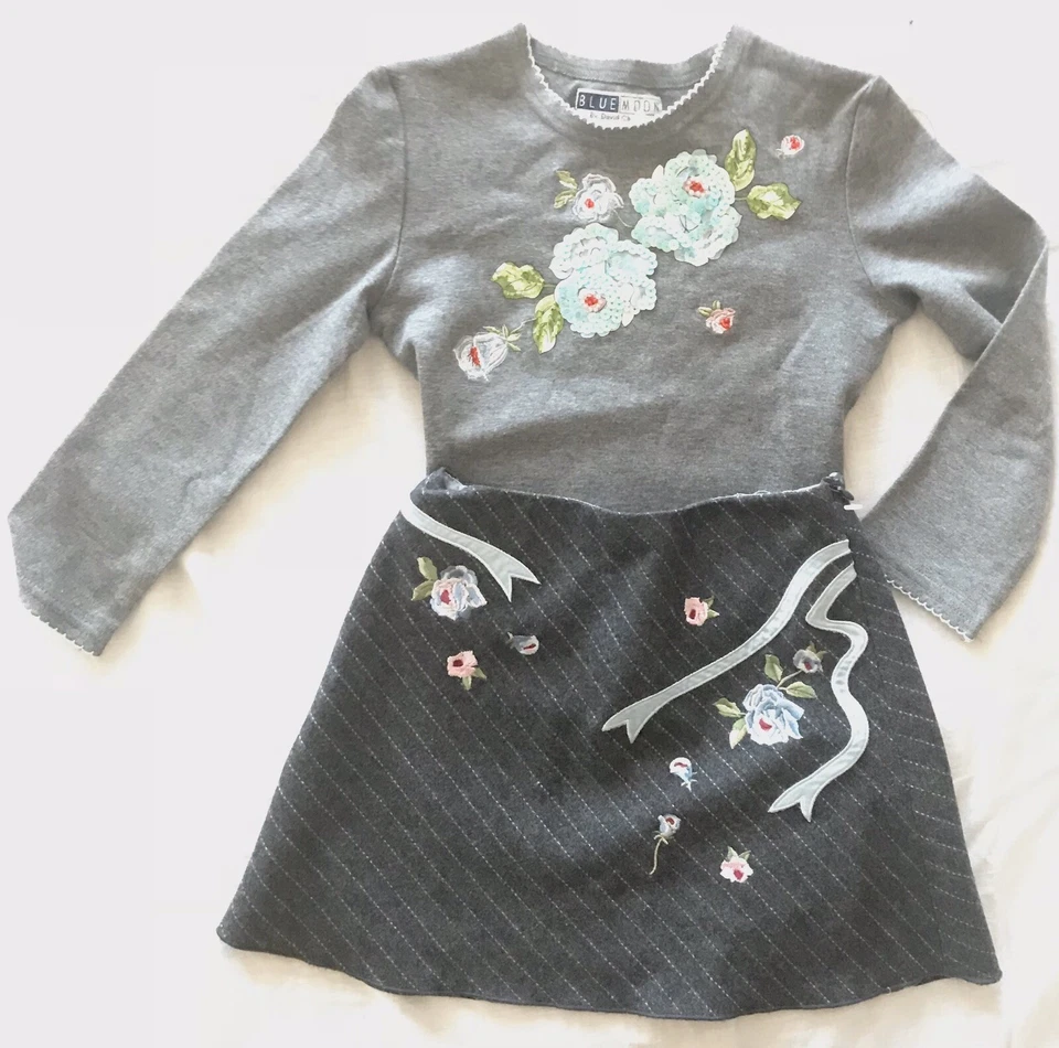 Niñas Mezcla de Lana Pantalones Falda Algodón Suéter Top Conjunto 4 piezas Gris talla 4T 5T Foto 3 de 4