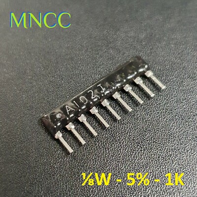1KΩ 9 Pin Fixed Bussed Network Array Resistor 1/8W ±5% 1KΩ/Ohm A102J SIP-9