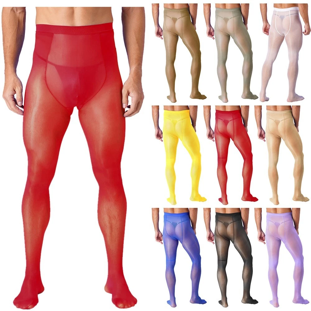 Men Pantyhose Sissy Tights Convex Pouch Stockings Glossy Pants