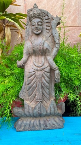 17a Antigua Figura de Madera Antigua Tallada a Mano Diosa Hindú Laxmi Panel Estatuilla - Imagen 7 de 9