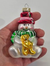 4" Blown Glass Snowman "LB" Christmas Tree Ornament Shaped Decoration EUC