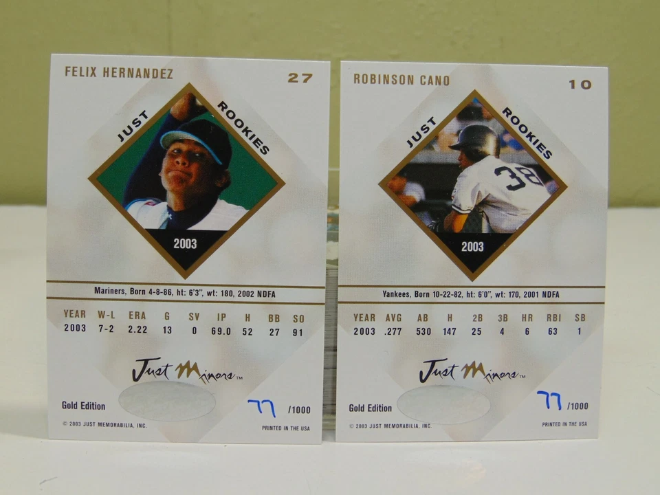 2003 Just Minors Rookies Baseball Cards #1-76 Gold Set 77/1000 Felix Hernandez - Image 3 of 3