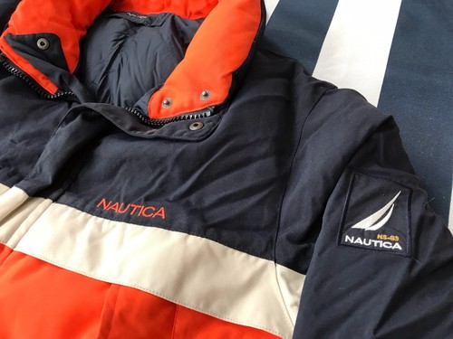 🔥Vintage Nautica Jacket XL XLarge Reversible 90s Sailing NS83 Hood Orange/Blue - Afbeelding 3 van 12