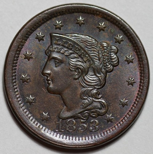 1853 Braided Hair Liberty Head Large Cent - US 1c Copper Coin - Picture 3 of 11