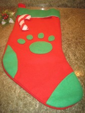 Plush CHRISTMAS PAW STOCKING Red, White, Green Holiday Pet Stocking 19"