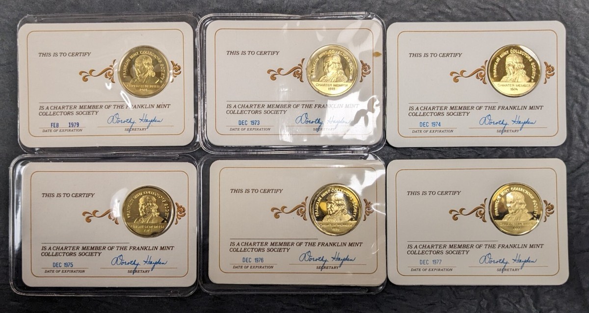 1973 to 1978 Franklin Mint Collectors Society Sterling