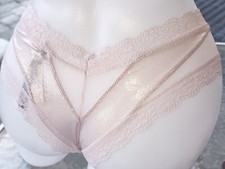 Victorias secret L Rare Vintage Satin Baby Pink Cheeky Panty Gold Shine