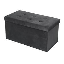 Sitzhocker Samt Sitzwürfel mit Aufbewahrungsbox Ottoman Sitztruhe Sitzbox Grau