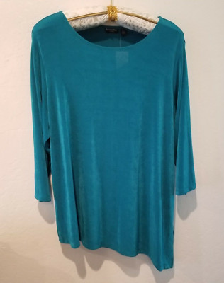 Effortless Style by Citiknits Green 3/4 Sleeve Asymmetric Tunic Top 1X Stretch