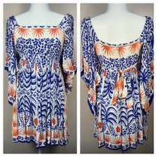 FARM Rio Afternoon Breeze Square Neck Off Shoulder Printed Mini Dress Colorful M