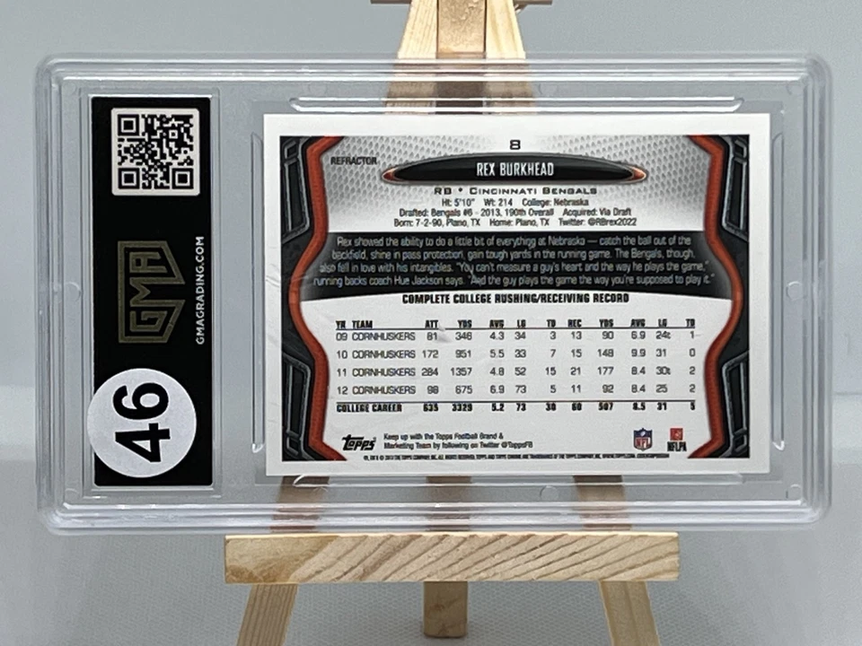 2013 Topps Chrome - Rex Burkhead #8 Blue Wave Refractor Graded GMA 10 (RC) - Image 2 of 2