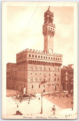 Florence Italy Palazzo Vecchio Vintage Sepia Postcard Traloi Milano