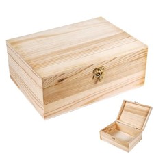 Unfinished Wood Box with Hinged Lid 1 Pack - 10.6" x 7.6" x 4.3" Natural Color