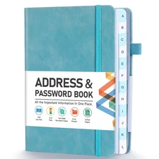 Address Book, and Password Keeper Book Medium (5.3 x 7.7 inch), Blue