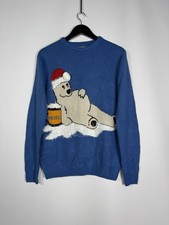 CHRISTMAS POLAR BEAR Jumper - Medium - Blue - Great Condition -Men  s