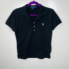 Polo Ralph Lauren Black Ladies Slim Fit Short Sleeve Shirt Large 297