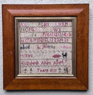 Antikes Alphabet Handarbeit Sampler von Elizabeth Allen 1831 gerahmt viktorianisch