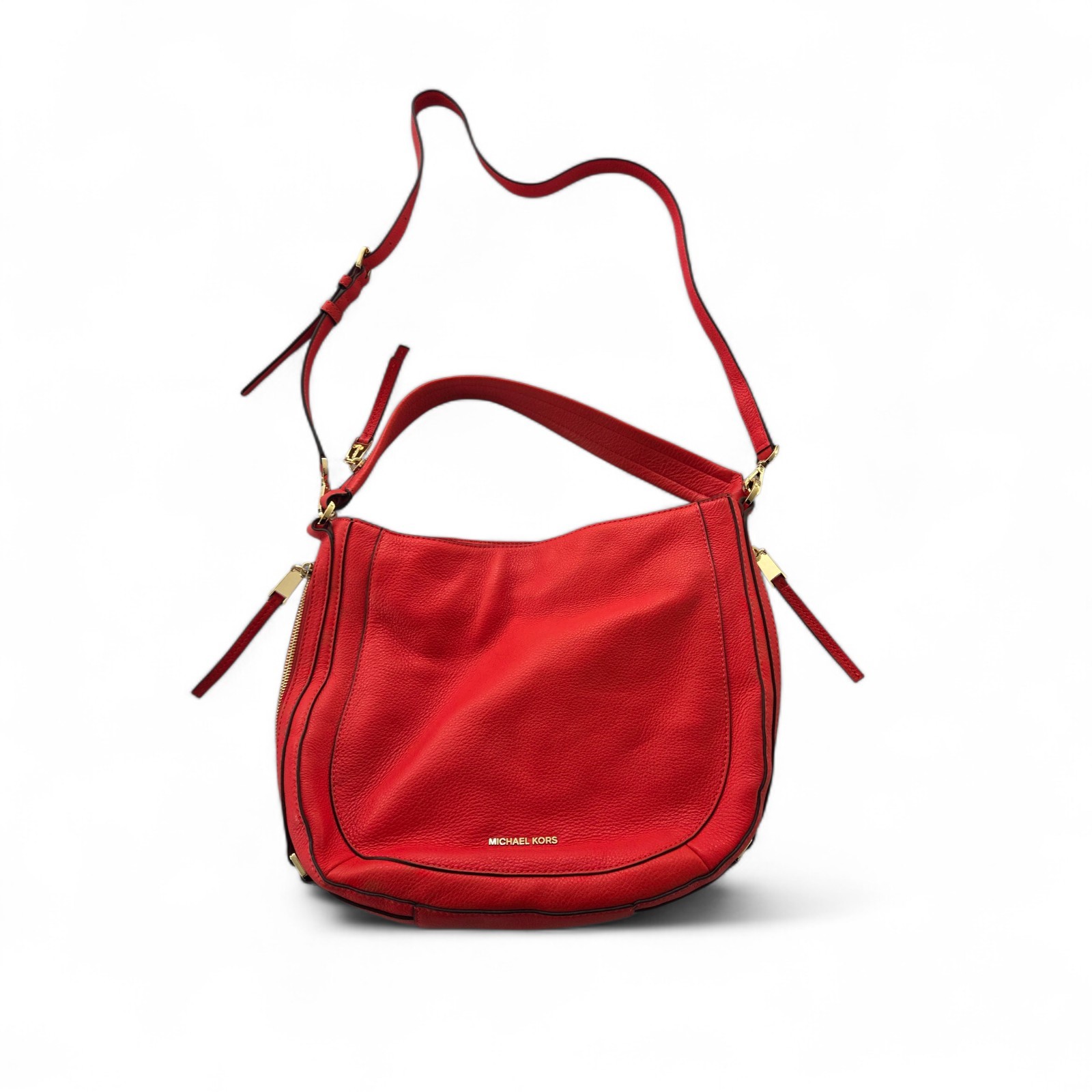Michael Kors Red Pebbled Leather Hobo Crossbody Shoulder Bag Gold Hardware