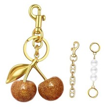 Cherry Keychain cherry Bag Charm Keychain Accessories Sparkling Golden-gold