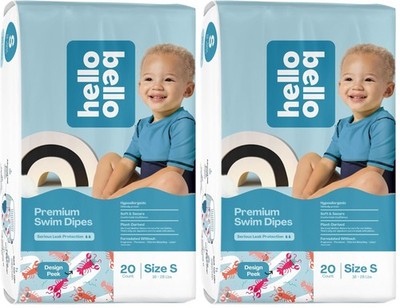 Swim Diapers Size S 16-28 lbs 20 Count Pack of 2 Hello Bello Premium Cute