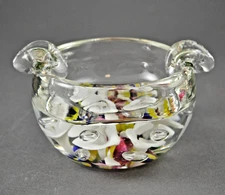 Maude & Bob St. Clair Art Glass Multi-Color Floral Ashtray Paperweight