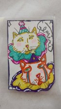 Original ACEO mini art Gemini Clown Cat Twins