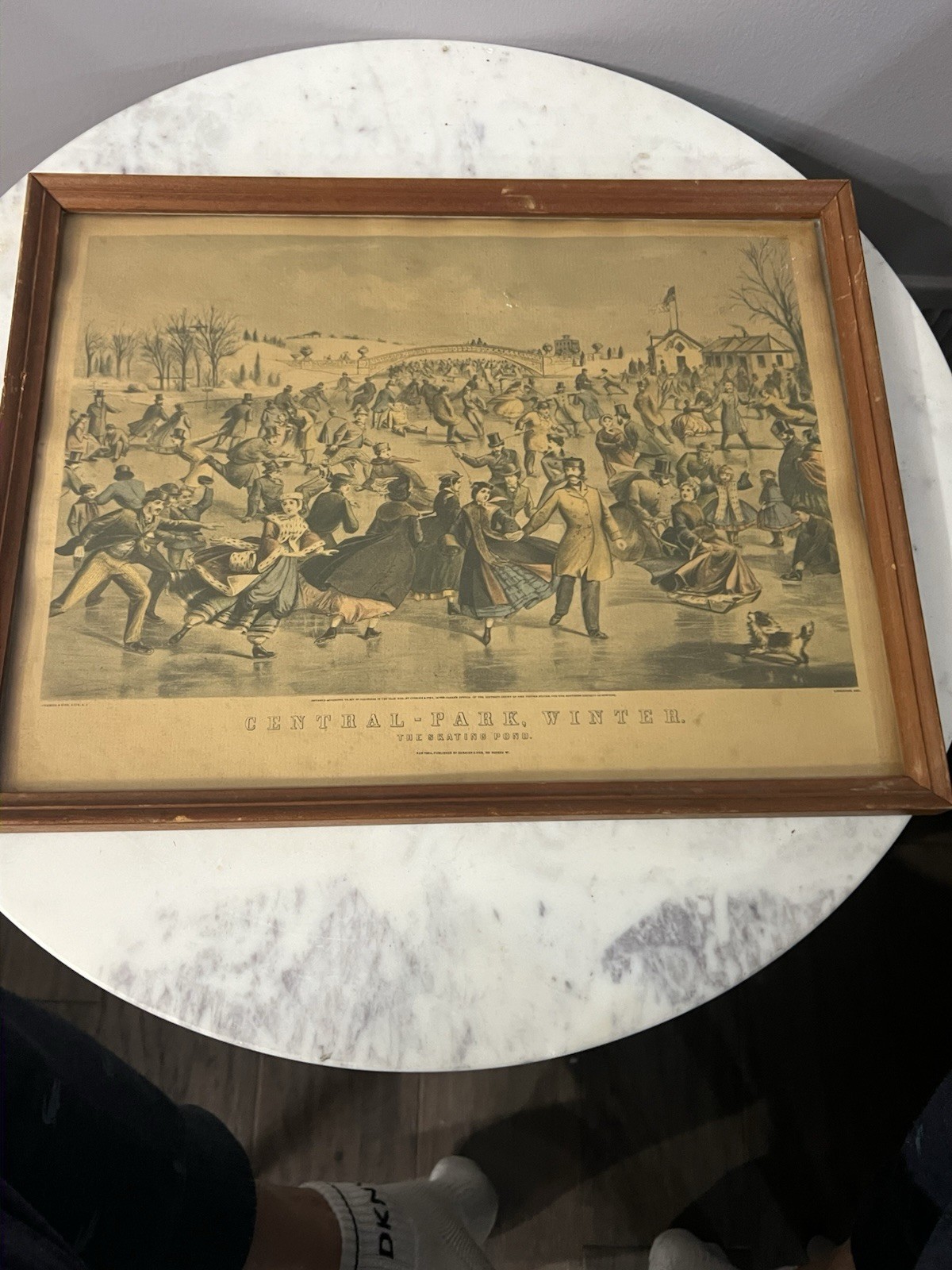 1946 Fischer Co.-Currier & Ives “Central-Park, Winter” Print Frames H10 3/4 W14