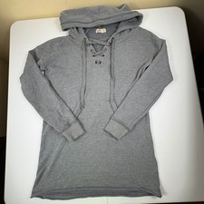 Y2K Lace Up Hoodie Tunic Womens XS Gray Longline Soft Girl