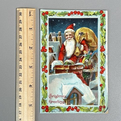Vtg 1910 Christmas Postcard Santa Chimney Sack Toys Nutcracker Stecher Saxony