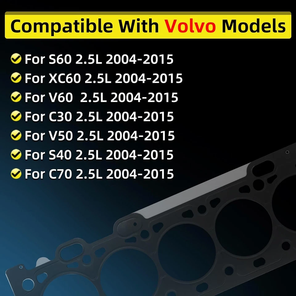 Комплект прокладок головки блока цилиндров с болтами клапанами для Volvo C30 C70 S40 S60 V50 V60 2,5 л - Изображение 3 из 4
