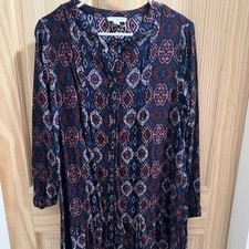 Beachlunchlounge Dress Women Small Navy Red Good Ikat Tiered Boho Long Sleeve