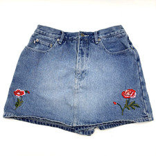 Vintage 90s Route 66 Med Wash High Rise Poppy Flower Denim Skort 11/12 27x3.5"