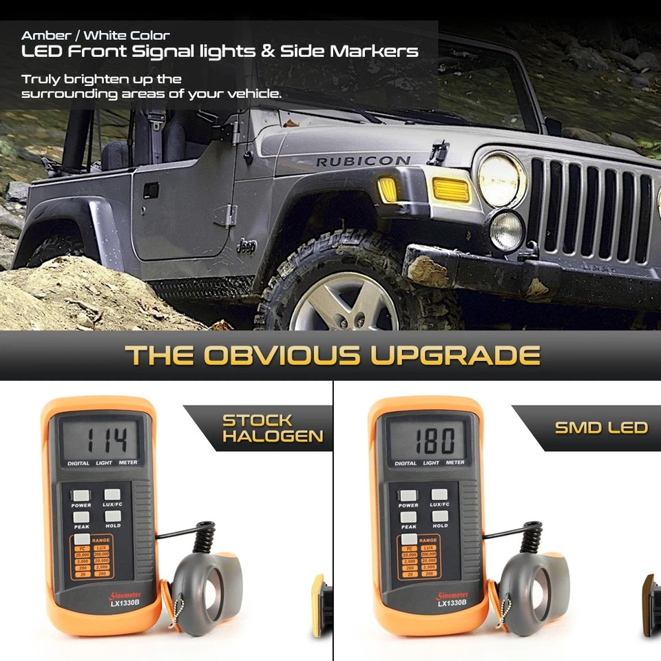 Switchback+Sequential 4PC Smoke LED Corner Side Maker Light For 97-06 Wrangler - Изображение 4 из 4
