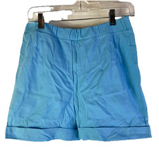 Deadstock Vintage 70s Mod Rockabilly High Rise Cuffed Shorts Large USA Blue