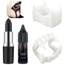 Vampire Fangs Teeth Fake Blood Makeup Kit 5 Plastic Fake Teeth 1 Sticky Stage