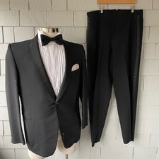 60s Vintage After Six Black Wool 2pc Tuxedo with Satin Shawl Collar 44 Chest
