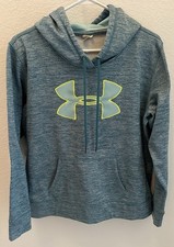 Under Armour Women s Pullover Hoodie Teal Big Logo Athletic Sweatshirt SZ Medium