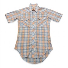 Vintage Wrangler Western Shirt Mens M Pearl Snap Short Sleeve Plaid USA 70s