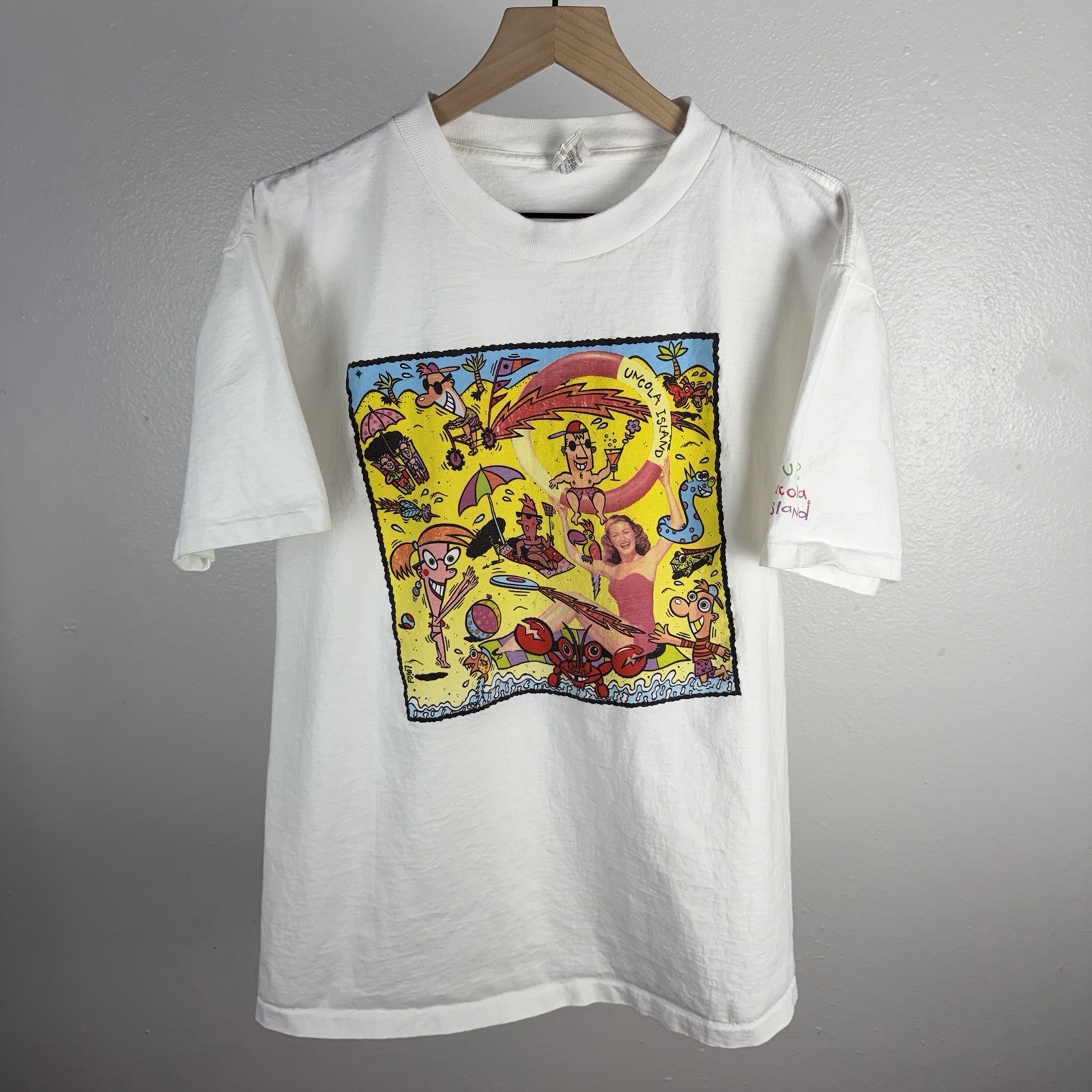 Vintage 90s 7UP White Promo Tee Made In USA 7up Uncola Island T Shirt Size Large